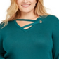 JM Collection Suéter Feminino Plus com Detalhe de Ilhós Verde Tamanho OX