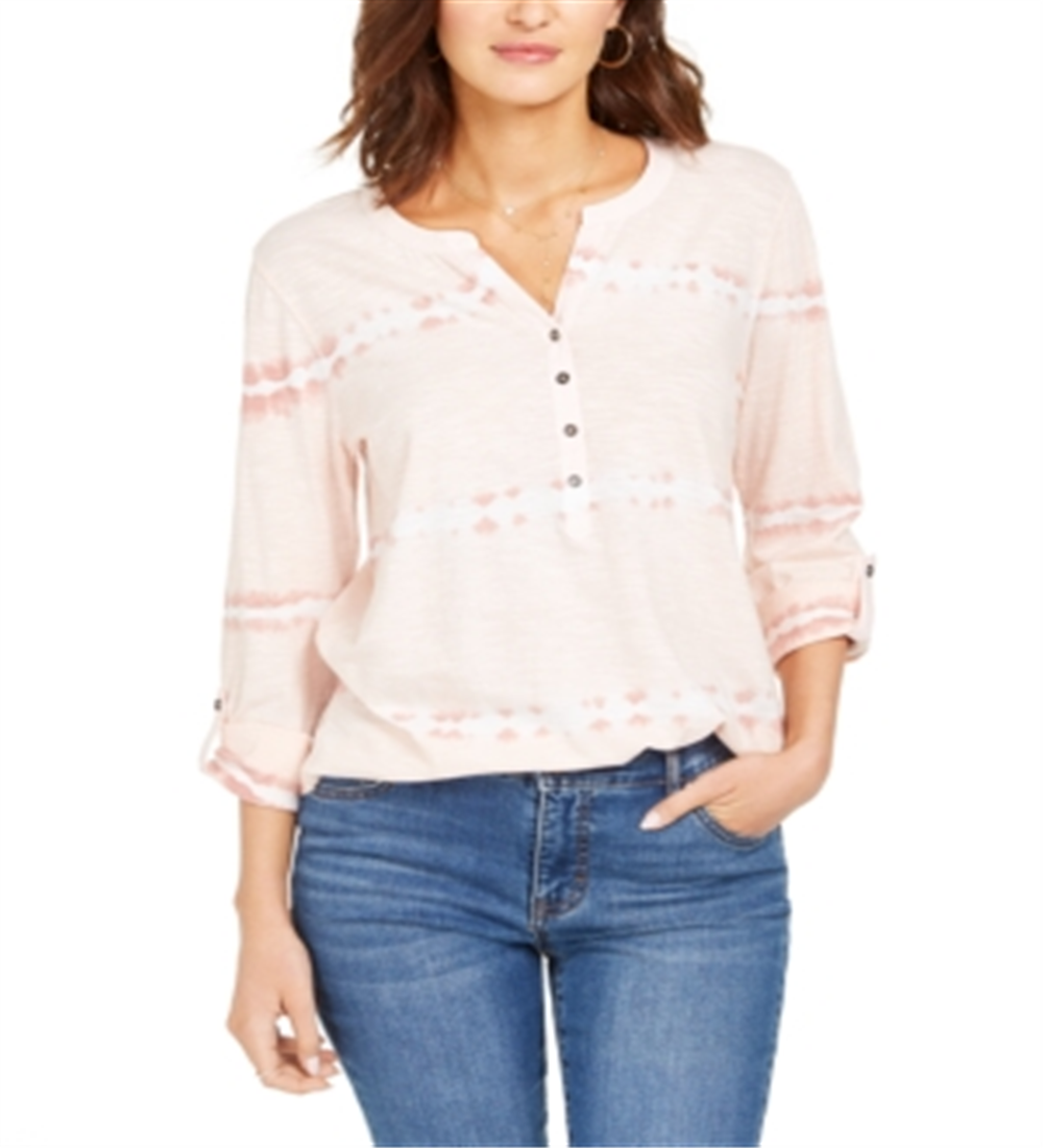 Blusa feminina de algodão tingido com decote dividido, estilo &amp; co, rosa, tamanho grande