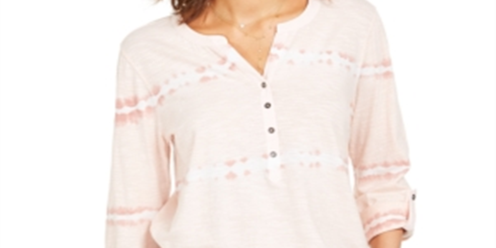 Blusa feminina de algodão tingido com decote dividido, estilo &amp; co, rosa, tamanho grande