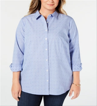 Camisa social feminina Charter Club Plus Cotton Azul Tamanho 14W