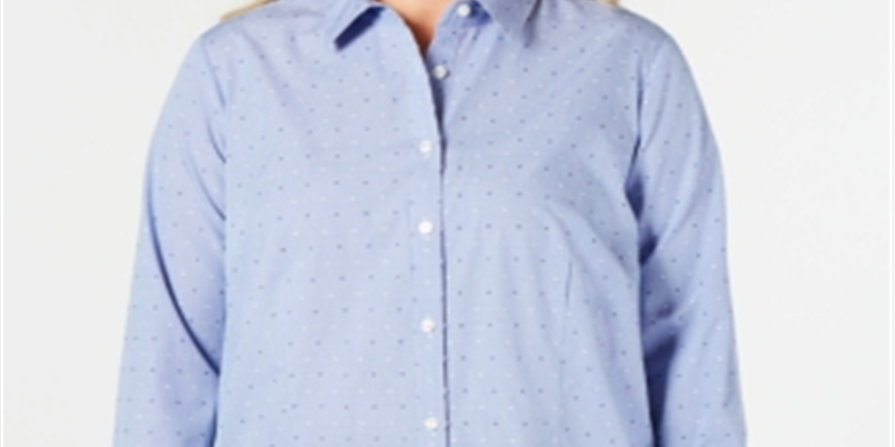 Camisa social feminina Charter Club Plus Cotton Azul Tamanho 14W