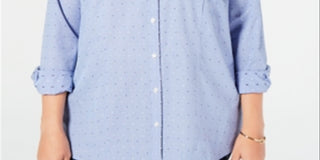 Camisa social feminina Charter Club Plus Cotton Azul Tamanho 14W