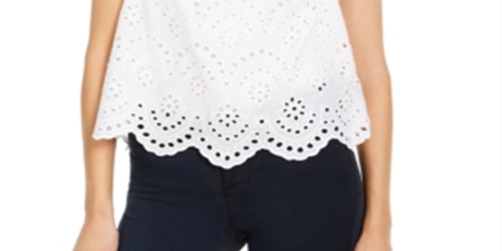 Blusa feminina INC International Concepts com mangas bufantes e ilhós, branca, tamanho médio