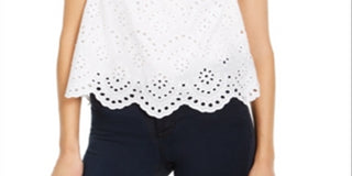 Blusa feminina INC International Concepts com mangas bufantes e ilhós, branca, tamanho médio