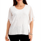 Blusa feminina com mangas curtas e lantejoulas da coleção JM, branca, tamanho pequeno