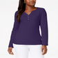 Karen Scott Top Henley Feminino de Algodão Roxo Tamanho Médio