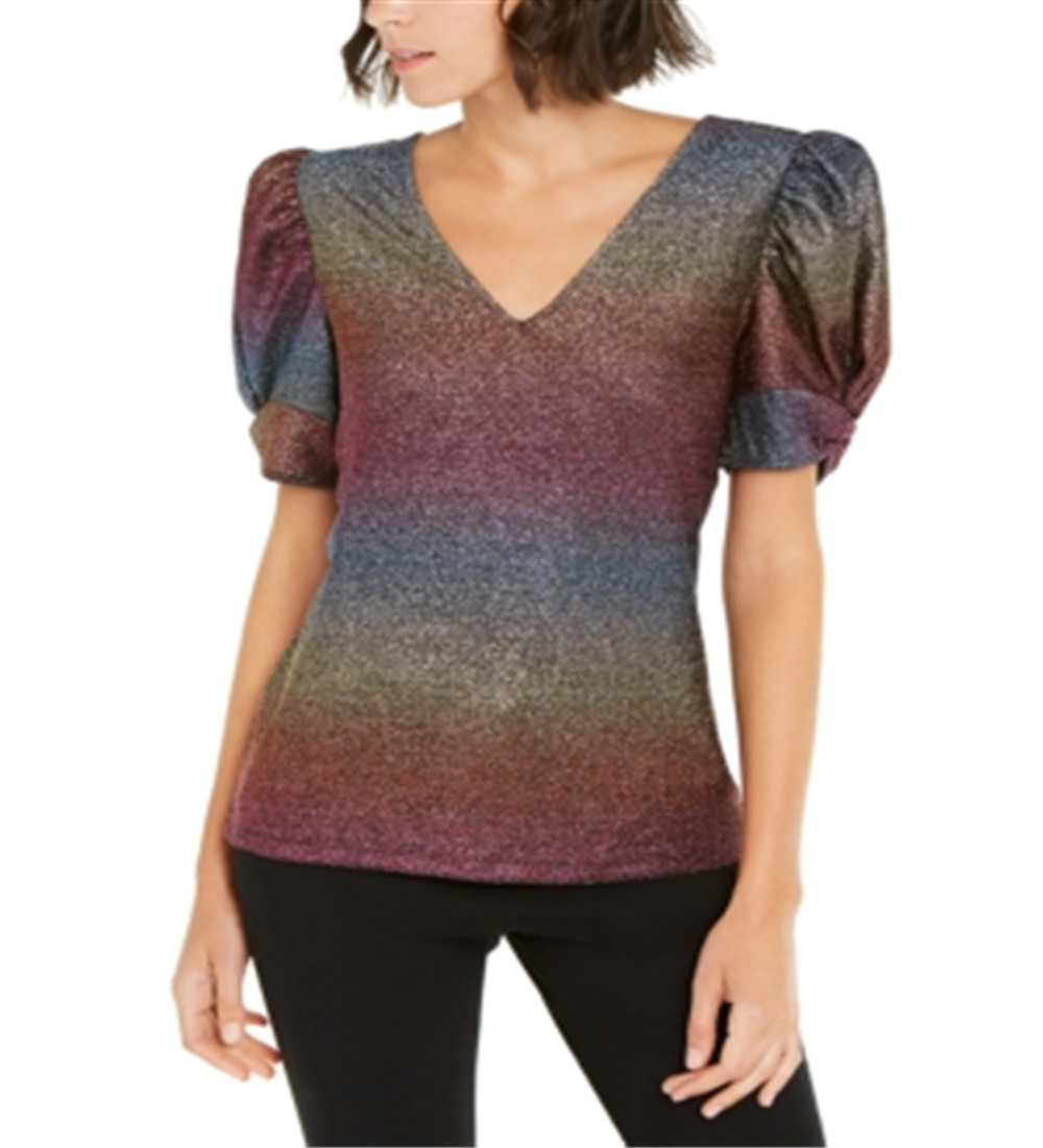 INC International Concepts Top Feminino Rainbow Shine Preto Tamanho X-S