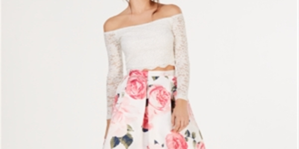 Vestido Teeze Me Junior de 2 peças, ombro de fora, renda e flores, branco, tamanho 5