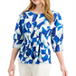 Blusa Alfani Feminina Estampada Cintada Azul Tamanho P