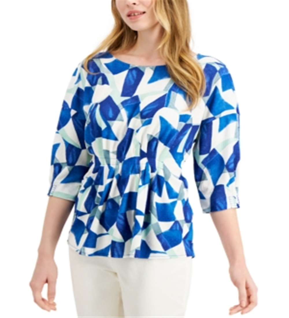 Blusa Alfani Feminina Estampada Cintada Azul Tamanho P