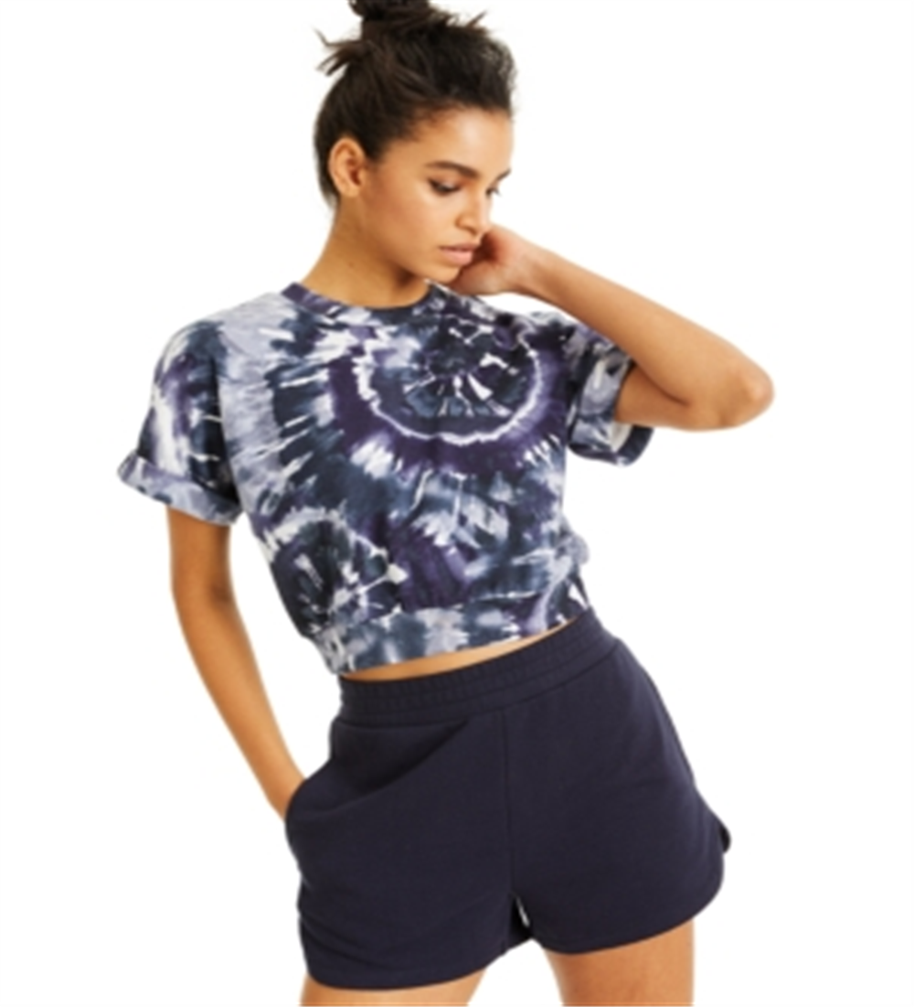 INC International Concepts Top feminino com estampa tie-dye, manga curta, gola redonda, azul, tamanho extragrande