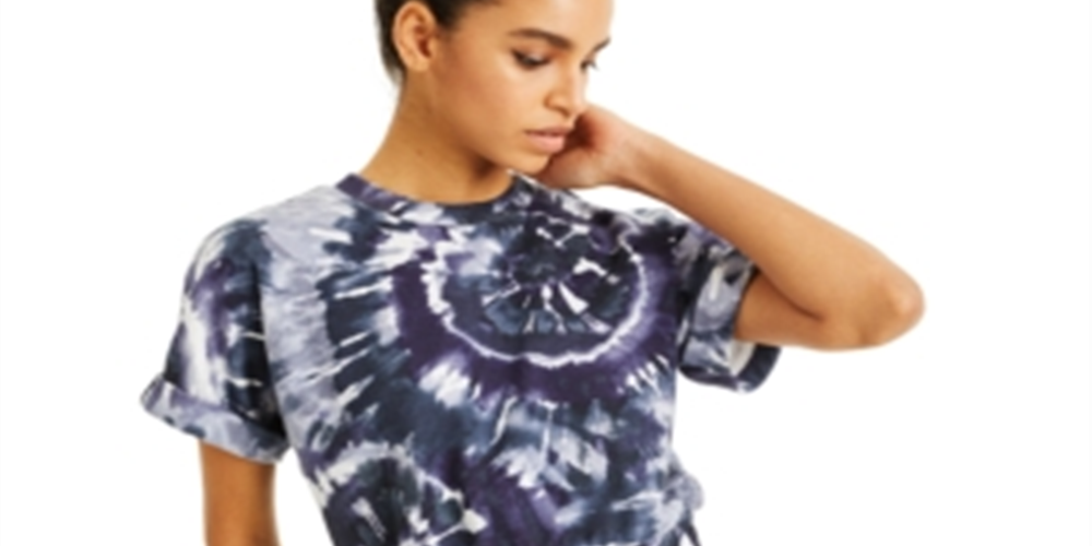 INC International Concepts Top feminino com estampa tie-dye, manga curta, gola redonda, azul, tamanho extragrande