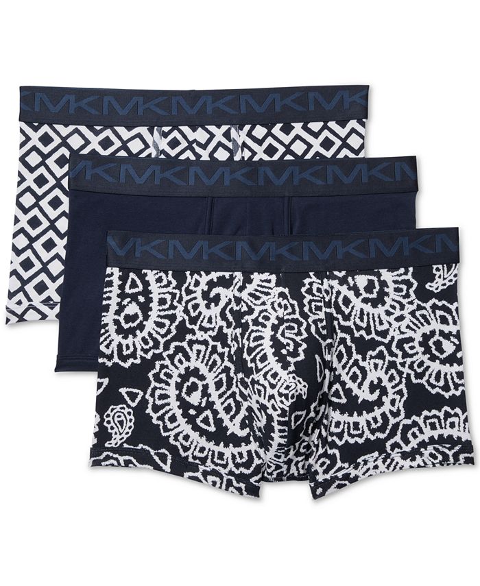 Cueca boxer masculina Michael Kors de algodão elástico, pacote com 3, azul-marinho, tamanho pequeno