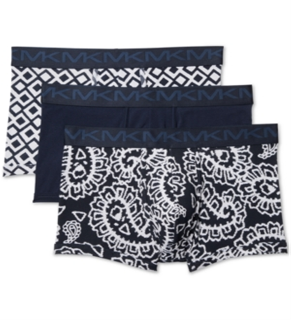Cueca boxer masculina Michael Kors de algodão elástico, pacote com 3, azul-marinho, tamanho pequeno