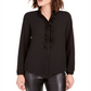 Blusa feminina Bar III com babados na frente e botões, preta, tamanho extragrande