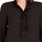 Blusa feminina Bar III com babados na frente e botões, preta, tamanho extragrande