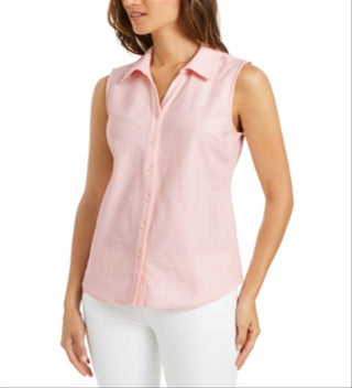 Camisa feminina sem mangas Charter Club Cotton Piquet Rosa Tamanho 16