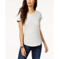 Camiseta feminina de algodão com gola redonda, tamanho XS, cinza, estilo Style &amp; Co.