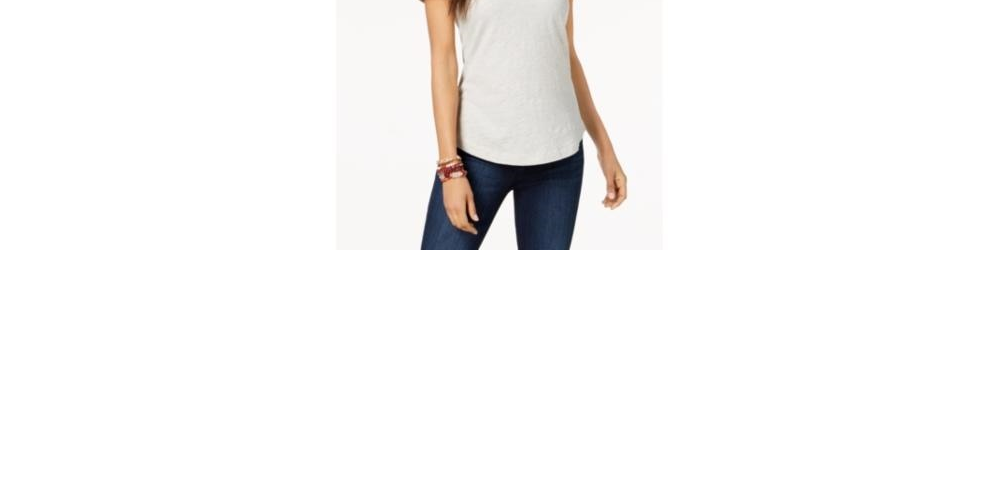 Camiseta feminina de algodão com gola redonda, tamanho XS, cinza, estilo Style &amp; Co.