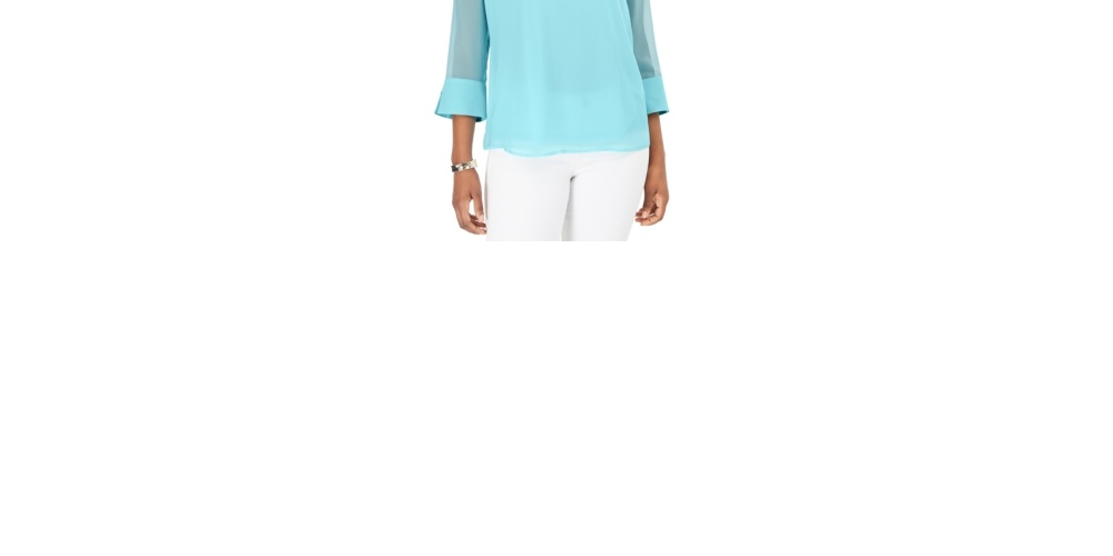 Charter Club Blusa de malha lisa com manga dividida feminina, azul, tamanho XX-G