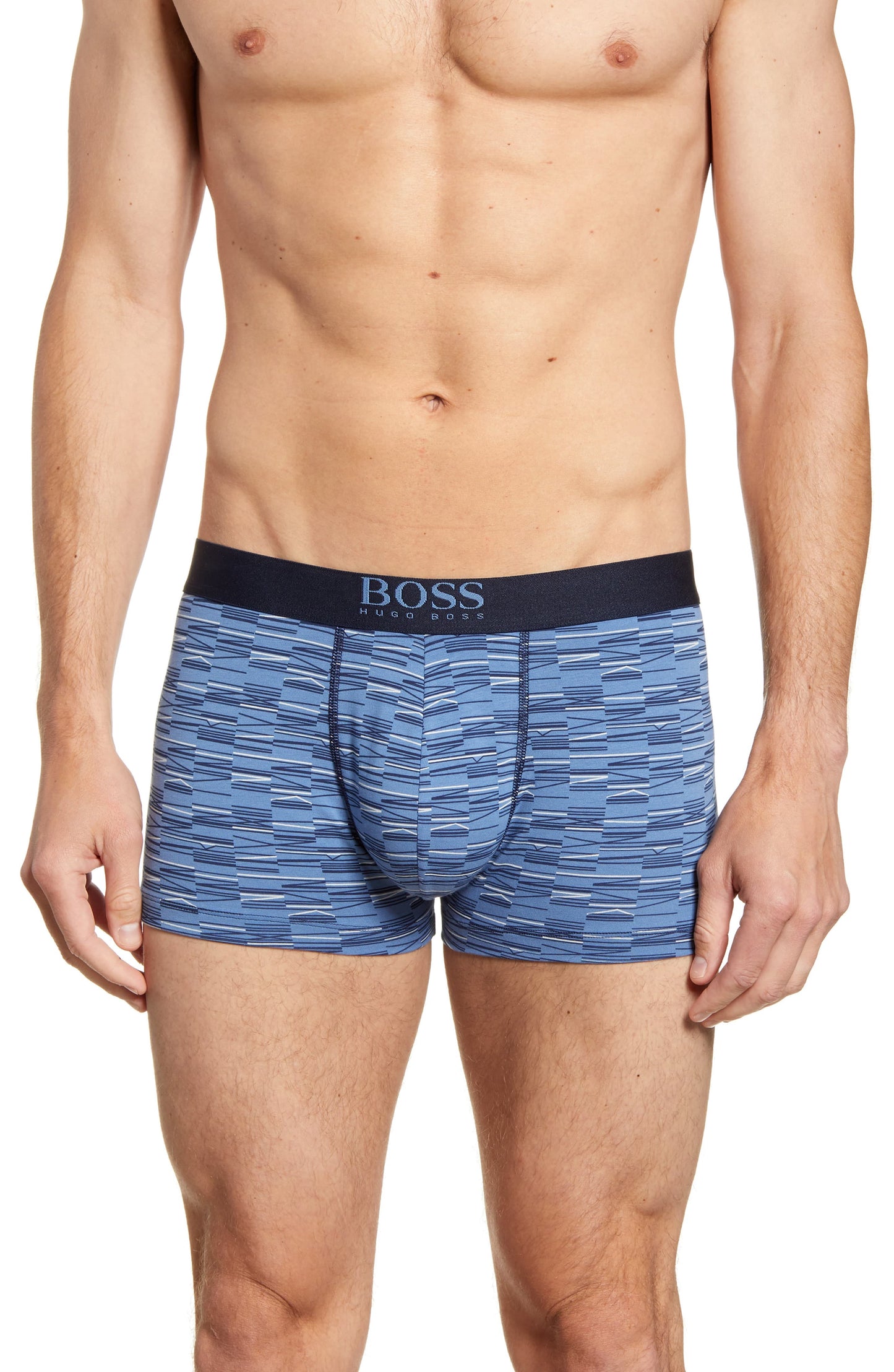 Calções de banho de algodão estampados BOSS para homem, azul, tamanho grande