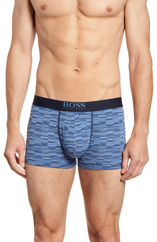 BOSS Men's Print Cotton Trunks Blue Size Large