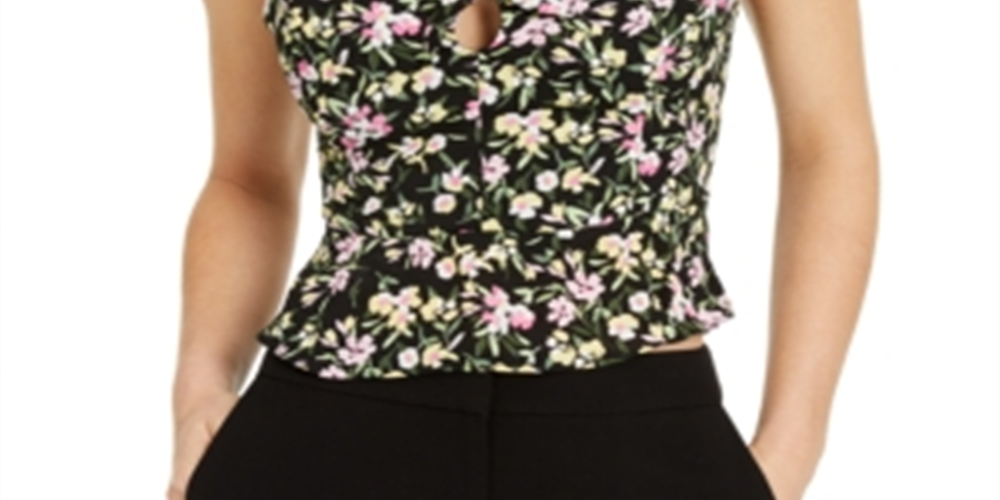 Blusa floral feminina Bar III preta tamanho XX-S