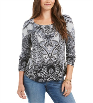 Blusa estampada feminina Style &amp; Co, preta, tamanho pequeno