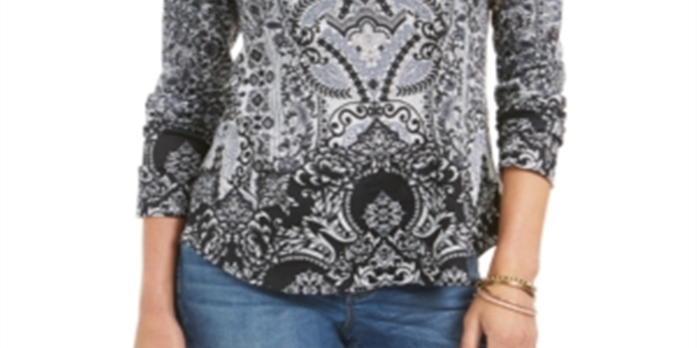 Blusa estampada feminina Style &amp; Co, preta, tamanho pequeno