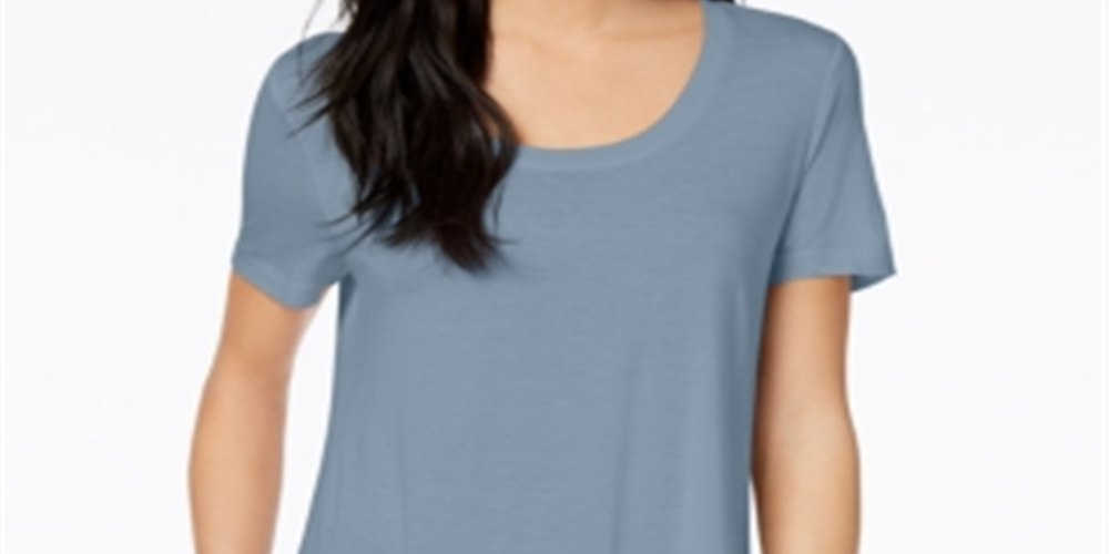 Camiseta feminina Maison Jules com decote redondo, azul, tamanho X-S