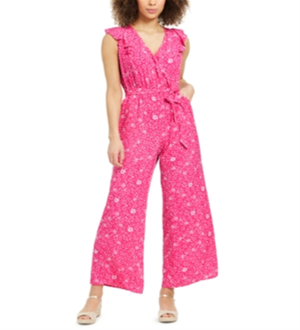 Macacão feminino com cinto estampado Charter Club rosa tamanho 12
