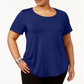 Blusa feminina plus size manga curta azul tamanho 2X da coleção JM