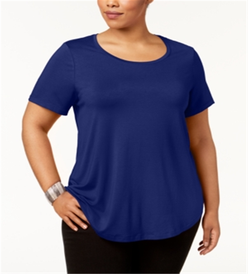 Blusa feminina plus size manga curta azul tamanho 2X da coleção JM