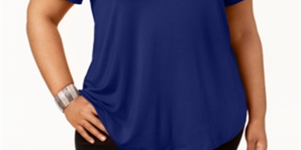 Blusa feminina plus size manga curta azul tamanho 2X da coleção JM