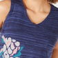 Suéter feminino sem mangas com estampa e decote em V, azul, tamanho X-S