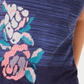 Suéter feminino sem mangas com estampa e decote em V, azul, tamanho X-S