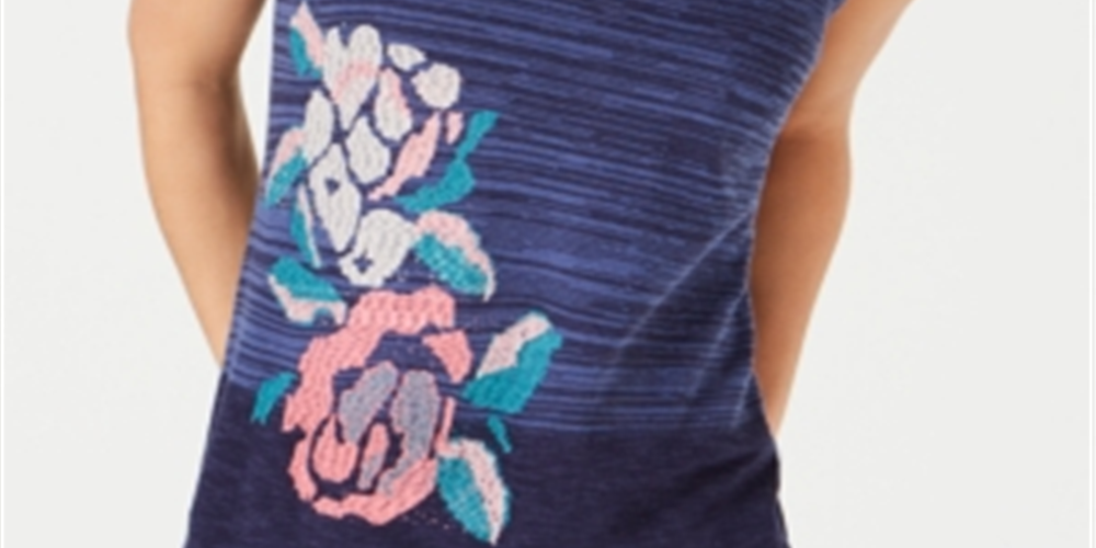 Suéter feminino sem mangas com estampa e decote em V, azul, tamanho X-S
