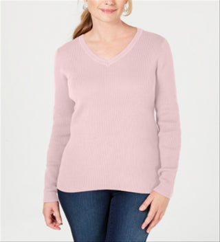 Karen Scott Suéter Feminino de Algodão com Gola V Rosa Tamanho P