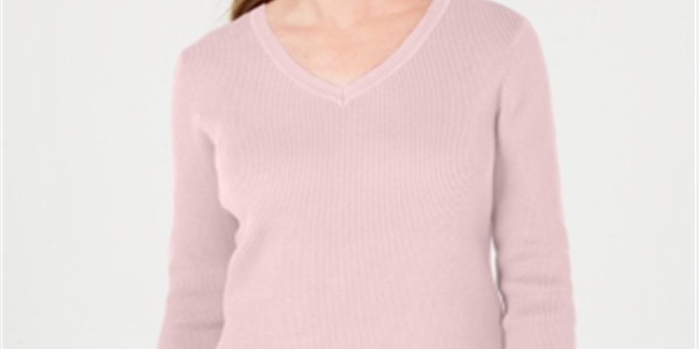 Karen Scott Suéter Feminino de Algodão com Gola V Rosa Tamanho P