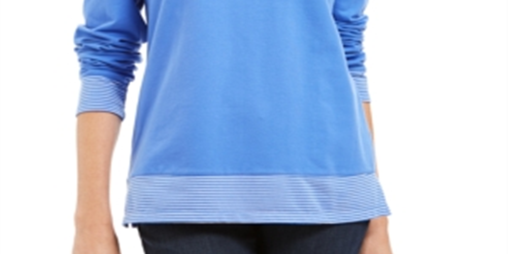 Moletom feminino Karen Scott Sport com bainha contrastante, azul, tamanho XX-G