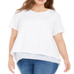 Top feminino Michael Kors Plus com decote em camadas e costas abertas, branco, tamanho 0X