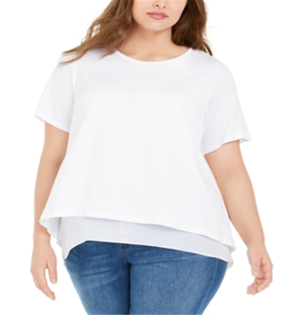 Top feminino Michael Kors Plus com decote em camadas e costas abertas, branco, tamanho 0X