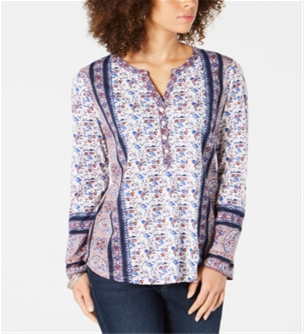 Blusa feminina com estampa patchwork estilo &amp; co, azul, tamanho pequeno
