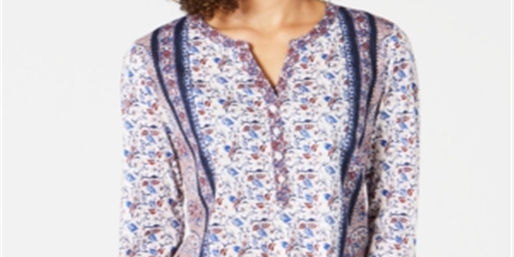Blusa feminina com estampa patchwork estilo &amp; co, azul, tamanho pequeno