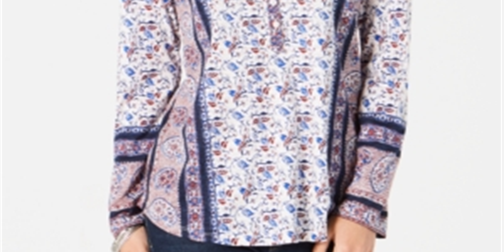 Blusa feminina com estampa patchwork estilo &amp; co, azul, tamanho pequeno