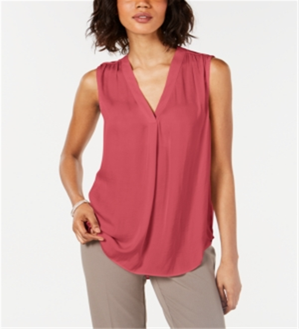 Blusa feminina Alfani com decote em V e regata lisa com pregas rosa tamanho grande