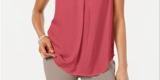 Blusa feminina Alfani com decote em V e regata lisa com pregas rosa tamanho grande