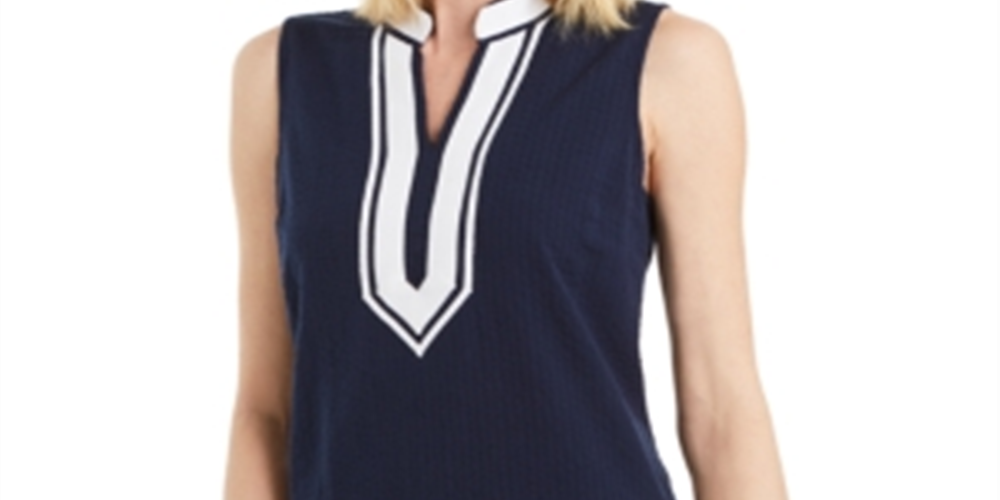 Blusa feminina Charter Club texturizada com debrum azul tamanho pequeno