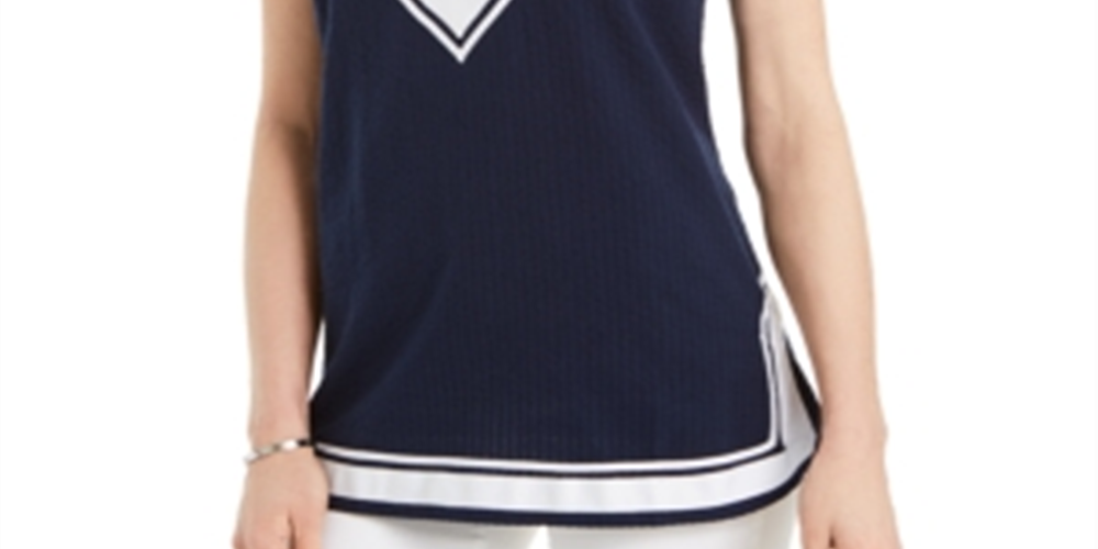 Blusa feminina Charter Club texturizada com debrum azul tamanho pequeno