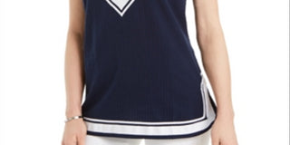 Blusa feminina Charter Club texturizada com debrum azul tamanho pequeno